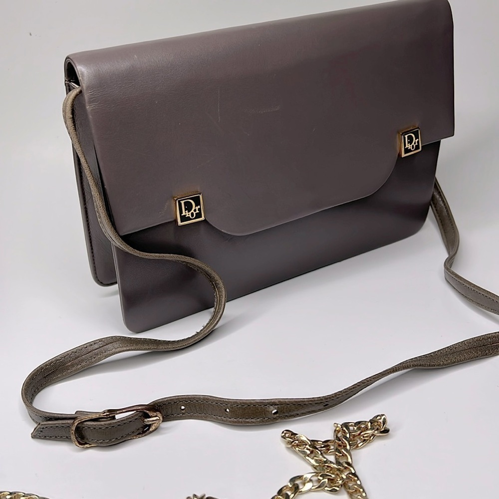 Dior Christian Dior Taupe Structured Smooth Leather Crossbody Shoulder Bag Purse